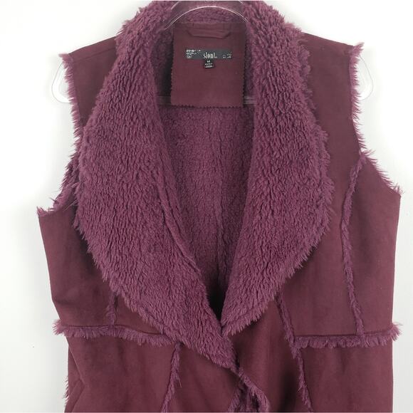 Sioni Hippie Chic Wine color Faux Suede Faux Shearling Fur Vest Size Medium - Picture 3 of 9